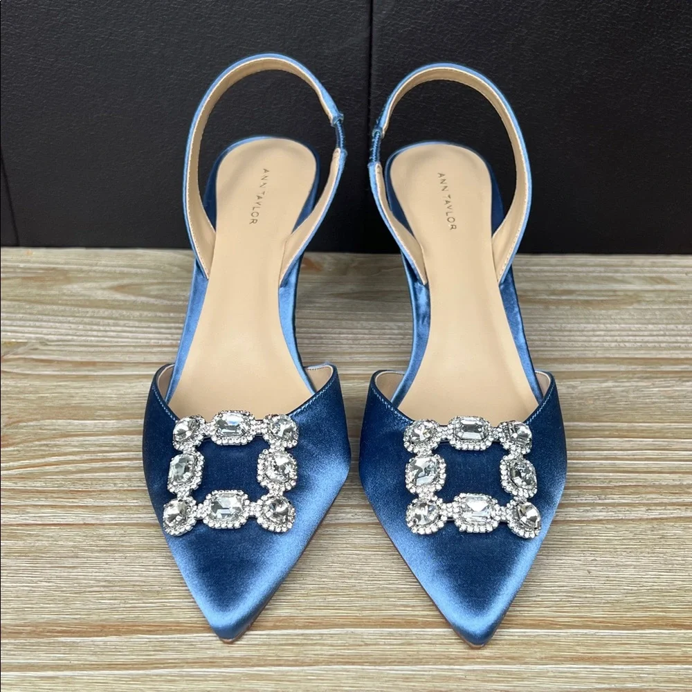 Ann Taylor Blue Satin Embellished Heels - Picture 2 of 11